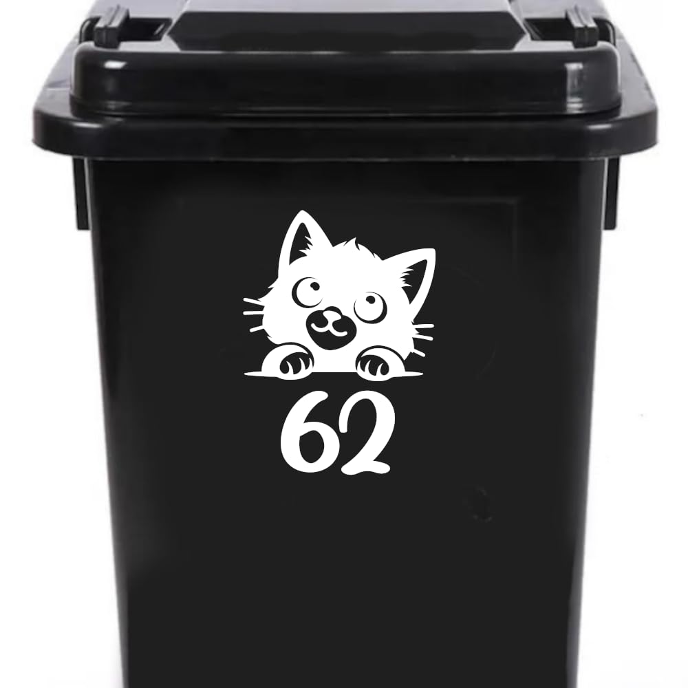 3 Pack Cute Cat Peering Number Waterproof Sticker - Easy To Apply - Custom Wheelie Bin/Recycling Box/House Number/Door Signs (62)