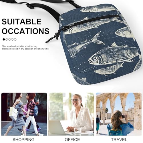 Satchel Tote Bag Messenger Bag White Fish Pattern Printed Mini Sling Bag Purse Suitable for Work Travel4