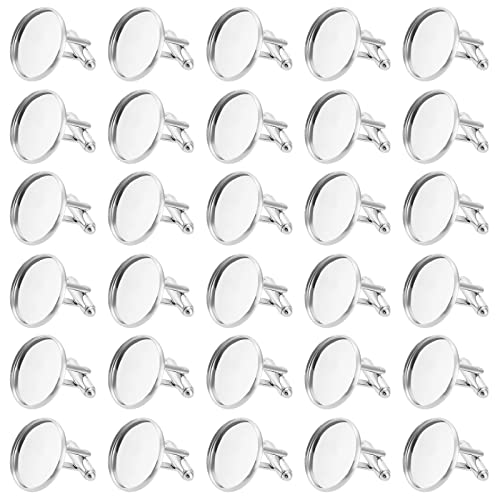 Image of WEBEEDY 30pcs Stainless Steel Cufflinks for Men Base Blanks Round Cabochon Setting Tray Cuff Button for Shirts Anniversary Wedding DIY Cuff Link Making (20mm), No Cabochon Included