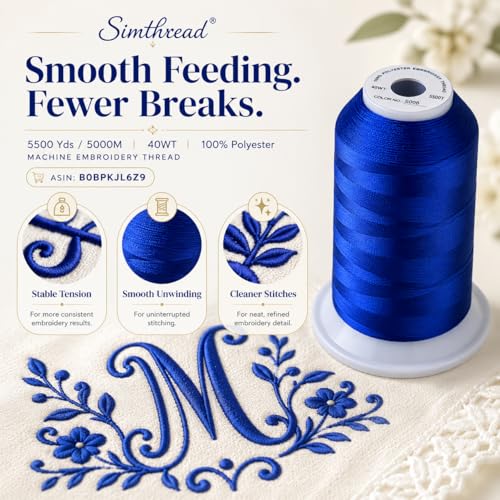 Image of Simthread 5500Yds 40WT Polyester Embroidery Thread Royal Blue S068 | Large 5000M spool feeds smoothly for home and commercial embroidery machines.
