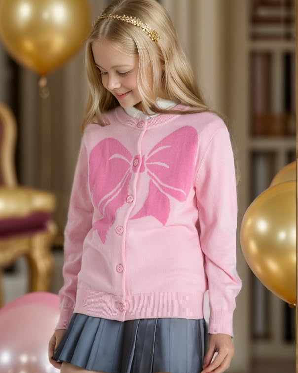 Image of BOBOYOYO Girls Cute Cardigan Cotton Girls Button Up Sweater Knit Jacket | Long Sleeve Crew Neck Kawaii Clothes for Casual School Wear
