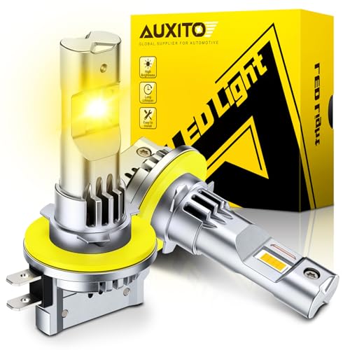 Image of AUXITO Upgraded H11B Bulb, 16000LM 3000K Amber Yellow Light, 1:1 Mini Size No Adapter Needed, 3 Min Quick Install, No Flicker, 99% Compatibility, Pack of 2