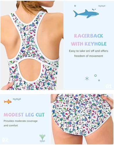 Image of G Gradual Girl's One Piece Swimsuits Racerback Kids Bathing Suit | for Girls 7-16Y, Fully lined for no see-through, Wider straps, UPF 50+, Modest coverage, Swimwear for Swim Team, Beach, Pool