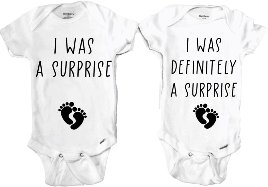 Surprise Pregnancy Twin Baby outfits, Twin Pregnancy Announcement baby shirts, I was a surprise I was definitely a surprise