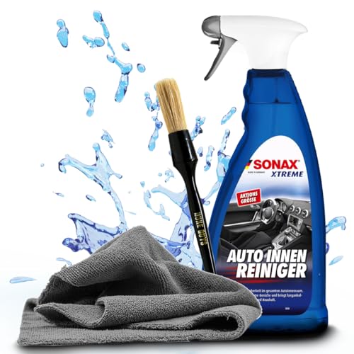 Auto Innenraum Reinigungsset | Sonax Xtreme AutoInnenReiniger 1l + Detailing Pinsel + Mikrofasertuch | Innenraum Reiniger Set | Innenraumreiniger Cockpitpflege Innenreiniger