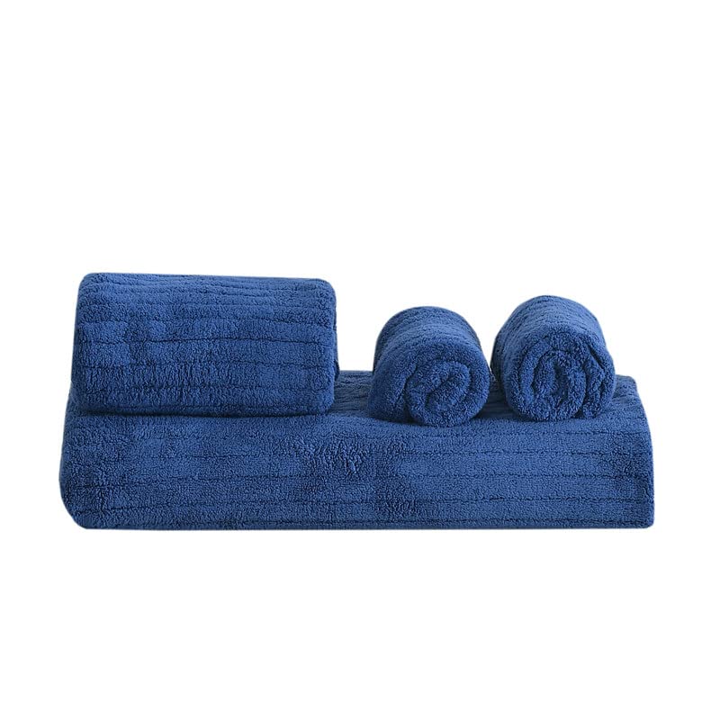 House Beauty Luxury Microfiber 4 pcs Towel Set, 1 Bath Towel 70 cm x 140 cm, 1 Hand Towel 40 cm x 60 cm, 2 Face Towel 25 cm x 25 cm (Solid)-Navy Blue