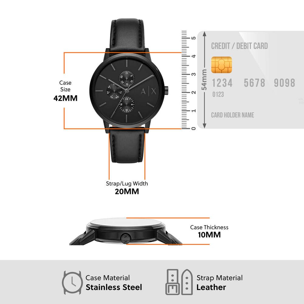 Armani Exchange Orologio da uomo, Movimento multifunzionale al quarzo e cassa da 42 mm con cinturino in pelle