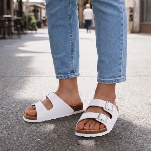 Image of KIDMI Women's Cork Footbed Casual Summer Sandals with Mild Arch Support
