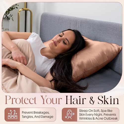 Image of 100% Mulberry Silk Pillowcase Infused with Silver Ions - Pure 22 Momme Grade 6A Fibers for Beautiful Skin and Hair - Cooling Pillow Case Protector with Zipper