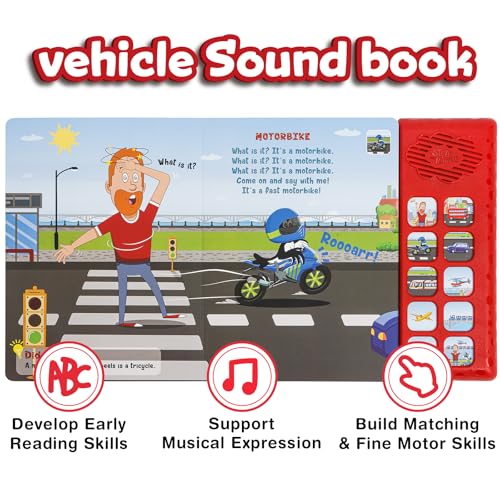 Image of Steve and Maggie Sound Book - 10 Button Interactive Nursery Rhymes Sound Book for Toddlers 1-3, Talking Musical Book, Sing-Along Music Book, Educational Toy Gift for Boys & Girls (Things that Go)