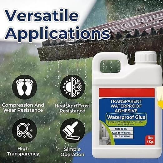 Image of 5kg Clear Waterproof Glue for Leakage - Transparent Sealant with Brush | Heat & Frost Resistant Waterproofing Coating for Roof Seams, Toilet Joints, and Wall Cracks (Transparent)