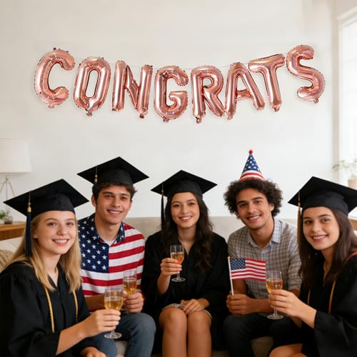 Image of Graduation banner Congrats Balloons Rose Gold For Graduation Party Decorations Decor, 17 inch