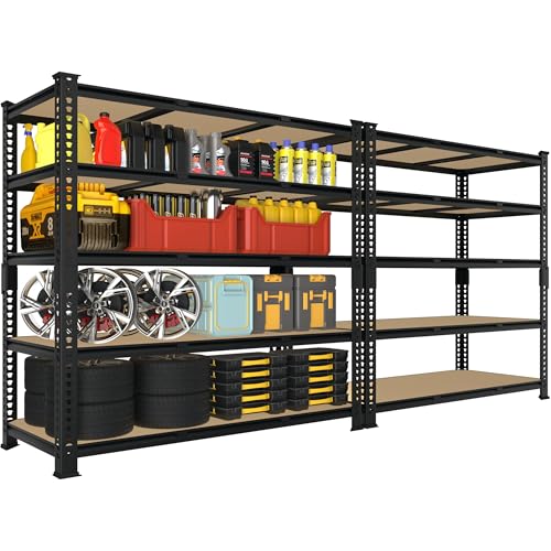 BuxWellBang Estantes de almacenamiento de metal resistente, 48 pulgadas de ancho x 24 pulgadas de profundidad x 72 pulgadas de alto, estantería de garaje ajustable de 5 niveles, estante industrial