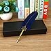 Feather Quill Pen Vintage Feather Dip Ink Pen Set Copper Pen Stem Writing Quill Pen Calligraphy Pen As Christmas Birthday Gift Set (Navy Blue)
