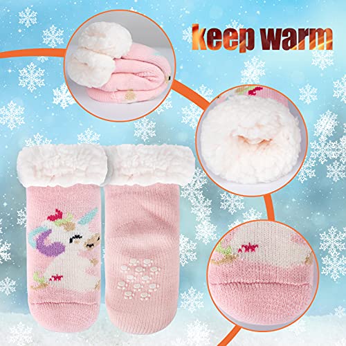 FENELY 3 Pairs Winter Kids Fuzzy Slipper Socks 2-4/4-6/6-8 Girls Boys Thermal Warm Non-Skid，Gifts for Christmas Stocking3
