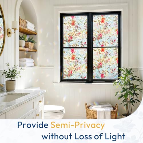 Image of rabbitgoo Stained Glass Window Privacy Film, Cosmos Floral, 17.5 inch x 118.1 inch
