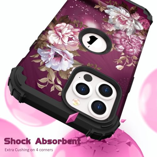 Image of Hocase for iPhone 13 Pro Max Case, Heavy Duty Shockproof Protection Soft Silicone Rubber Bumper+Hard Plastic Hybrid Protective Case for iPhone 13 Pro Max (6.7 inch) 2021 - Royal Purple Flowers