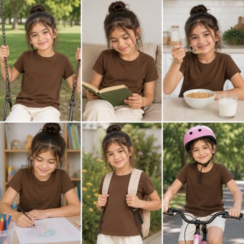 Image of Kids Round Neck Girls Tshirt | Short Sleeves | Natural Organic 100% Cotton Soft Comfortable Fabric | Plain Color Original Branded Half Sleeve | School t-Shirt for Girl Kid | Sleepwear Everyday Casual