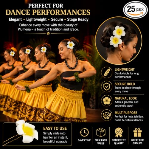 Image of Tia Crafts White Hawaii Plumeria Flower Hair Clips - Tropical Floral Hair Accessories for Women (White - Set of 25)
