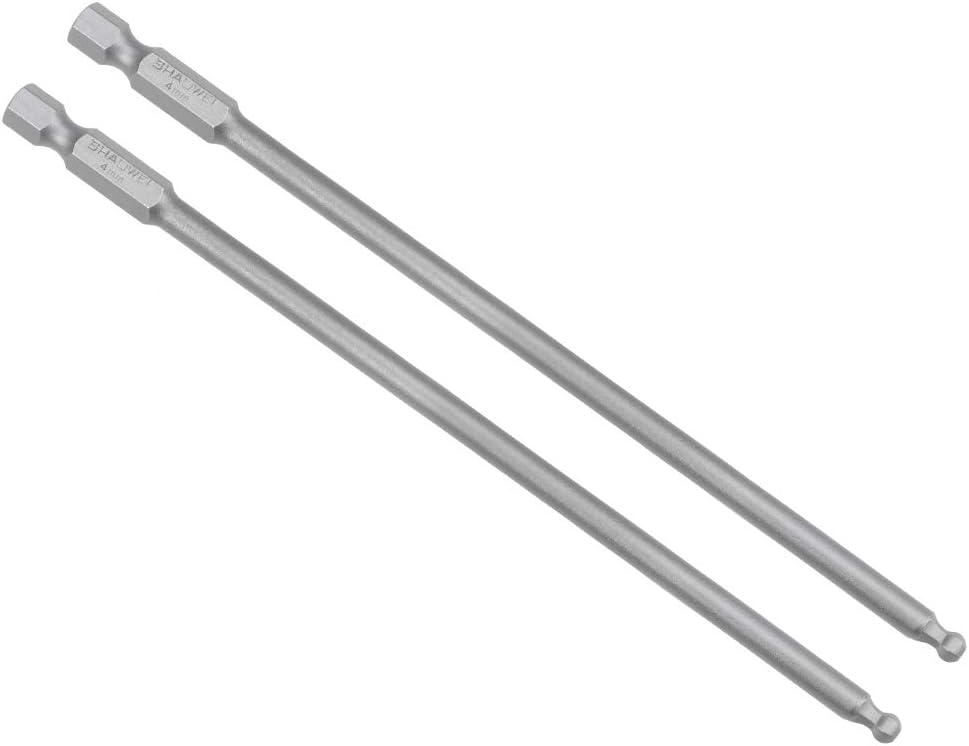 uxcell 2 Pcs H4 (4mm) Ball End Screwdriver Bits, S2 Steel Magnetic 5.1 Inch Long Drill Bit with 1/4 Inch Hex Shank