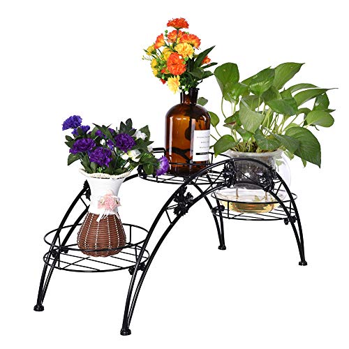 lyrlody Scala Portavasi in Ferro, Espositore Supporto per Fiori, Scaffale Porta-Fiori da Interno ed Esterno, Nero, 68x26x32cm