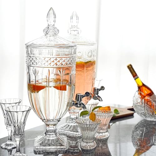 Image of Glass Dispenser with tap-Glass Cold Water Mason Jar | Beer Dispenser | Drink Dispenser | Mason Jar | Glass Pitcher with tap | Spigot and Steel lid | Water Pitcher for Detox Water (Color 26)