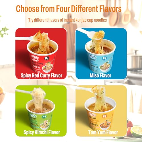 VOLO VERO Konjac Noodle Instant Soup Cup Tom Yum Flavor, 6 Packs Keto Shirataki Noodles Angel Hair Pasta, Low Carb, Low Fat, Low GI, Gluten Free, Vegan, Healthy Diet Food, Holiday Gifts