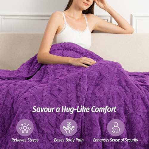 Image of Wemore Weighted Blanket for Adults Queen Size 20 lbs, Dual Sided Soft Fuzzy Jacquard Sherpa Weighted Blankets Throw, Cozy Fluffy Knitted Heavy Blanket for Couch Bed, Dark Purple, 60 x 80 inches