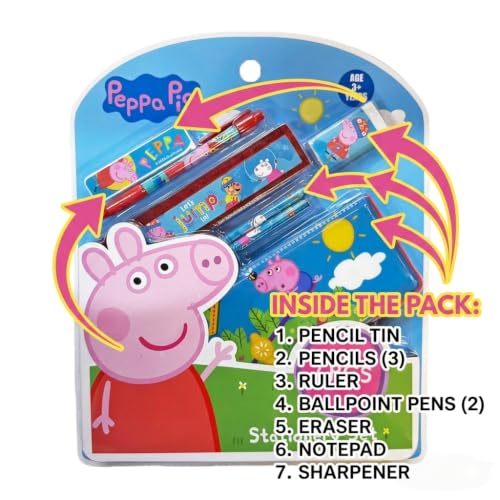 Image of Peppa Pig 7 pcs Stationery SetSchool Supplies Kit Multicolor Return Gift for Kids Age 3 Years +