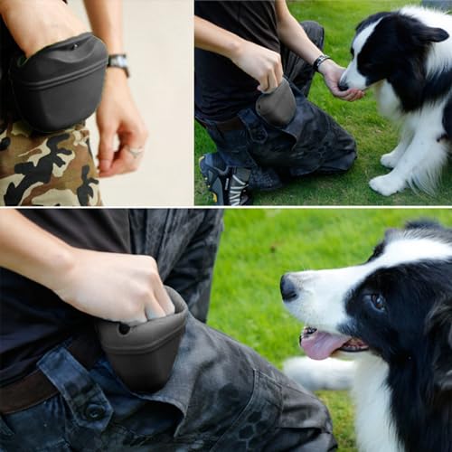 katmerio Silikon Hundeleckerli Beutel aus Silikon Snack Tasche für Hundetraining Kleine Trainingstasche mit magnetischem Verschluss und Taillen Clip