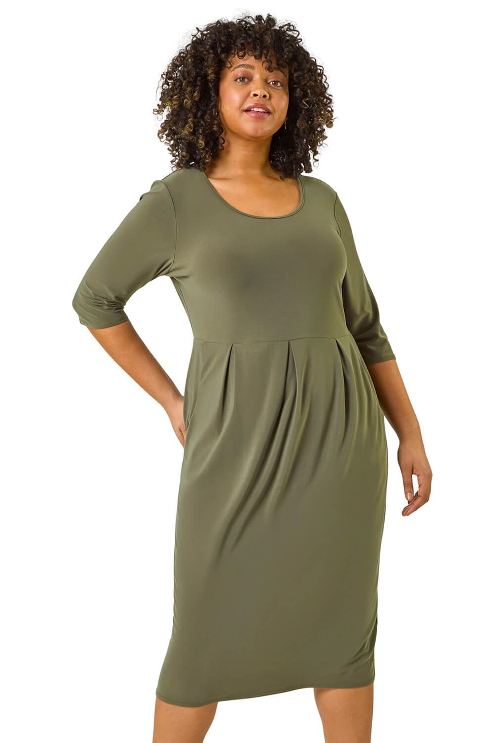 Roman Women's Khaki Curve Cocoon Pocket Detail Midi Dress In | Size: 22/24