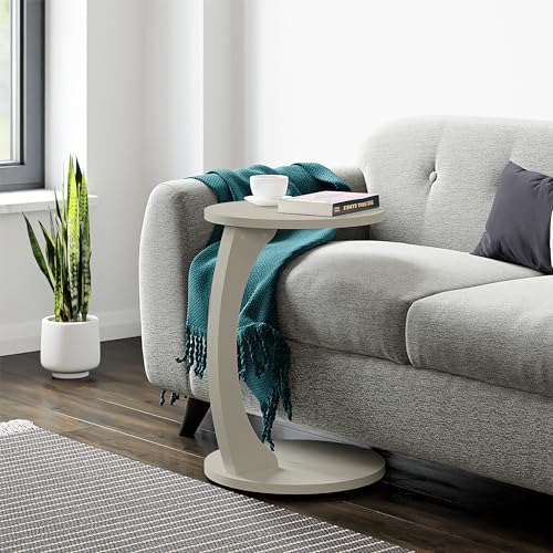 [en.casa] Beistelltisch Holeby Couchtisch Sofatisch auf Rollen Betttisch Laptoptisch C-Form Wohnzimmertisch Rolltisch runde Tischplatte Kaffeetisch 56 x Ø 38 cm Abstelltisch Sandsteinfarben