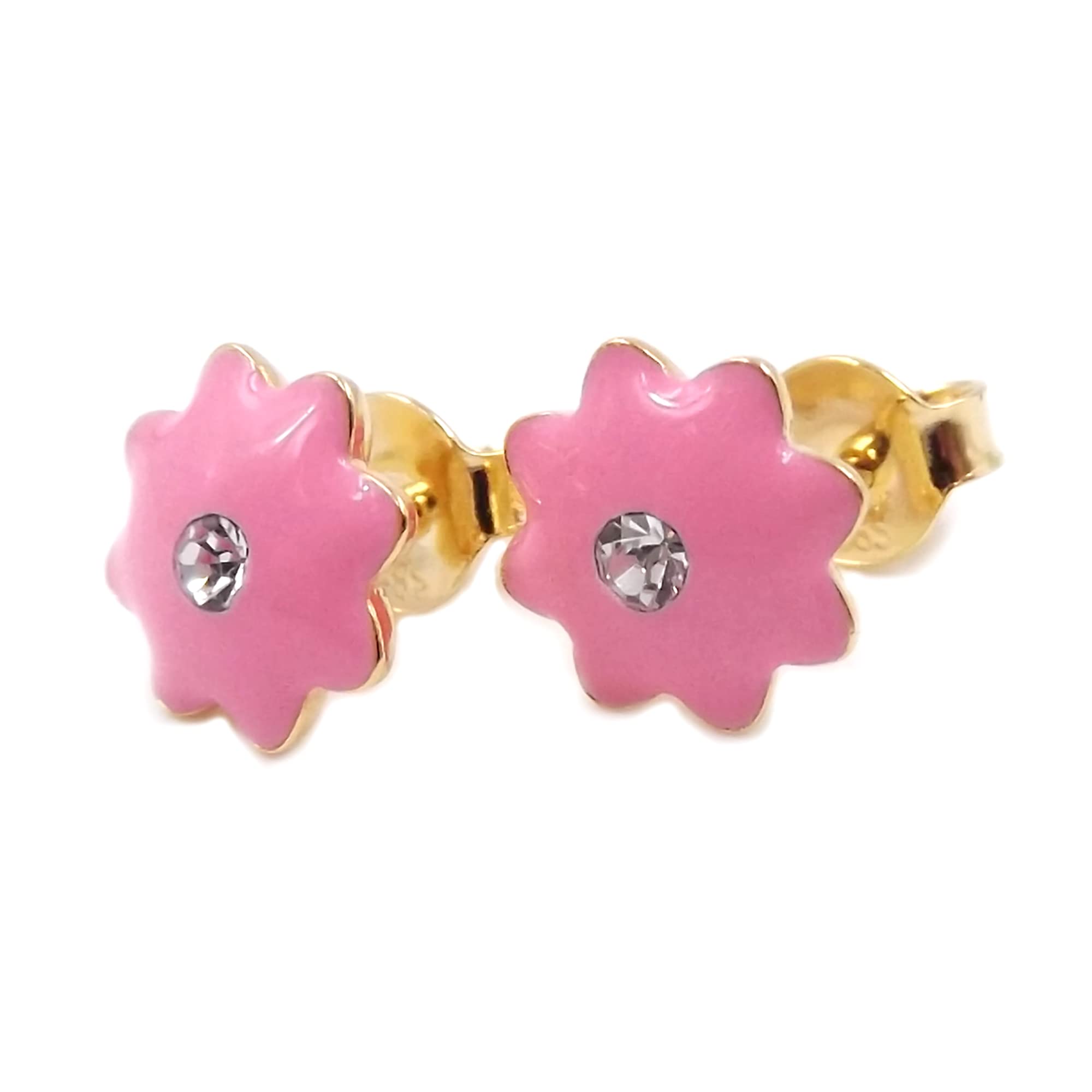 Pendientes niña oro 14k flor rosa el regalo ideal de comunión 3