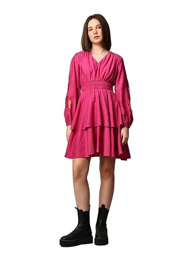 ONLY Women's V-Neck Fit & Flare Puff Sleeve Dress