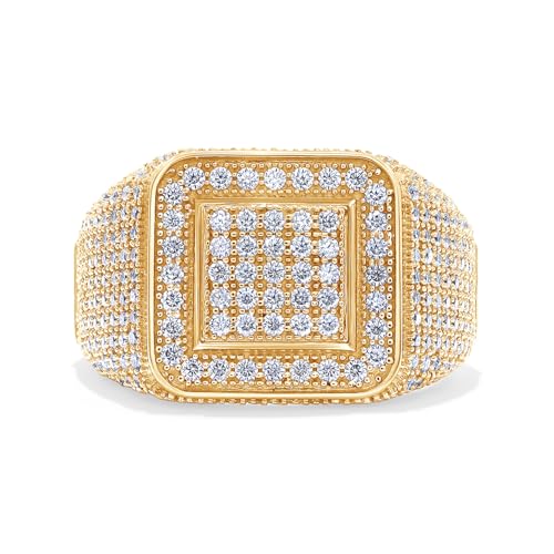 1.70 Carat Round Cut Lab Created Moissanite Square Frame Anniversary Wedding Ring For Men's In 14K Gold Plated Sterling Silver Jewelry Gift For Men (VVS1 Clarity, 1.70 Cttw)2