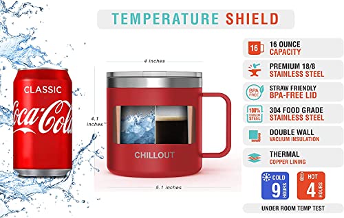 CHILLOUT LIFE Stainless Steel 16 oz Vacuum Insulated Coffee Mug with Handle and Lid, Large Thermal Camping Coffee Mugs with Sliding Lid for Men & Women, Keeps your Beverages Hot/Cold, 2 Pack - Image 3