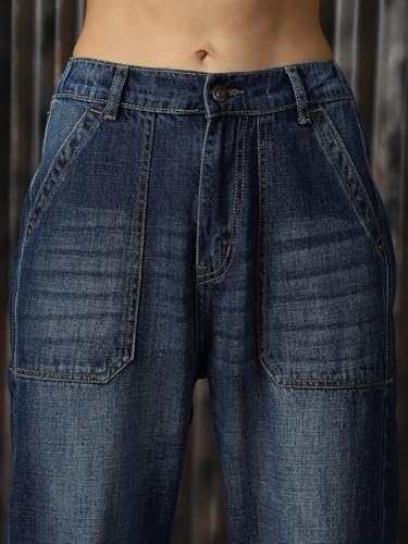 Image of High Star Women Cotton Washed Mom fit High-Rise Jeans
