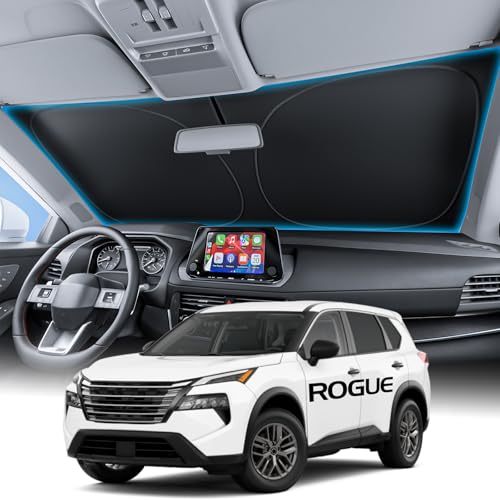 Image of Wigoo for Nissan Rogue Windshield Sunshade [OEM Design, 100% Sun Blockage] Foldable Heat Insulation Sun Shade with Storage Bag, for Nissan Rogue (2021-2026), Silver Coating