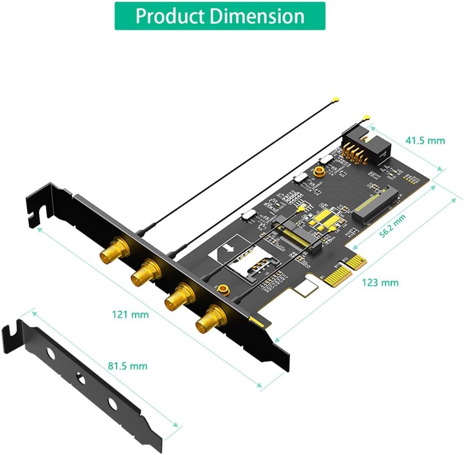 JMT NGFF M.2 Key B and Key A to PCIe X1 Network Card with SIM/UIM Card Slot Compatible with Nano/Micro SIM/Standard SIM Card (to PCI-E 1X)