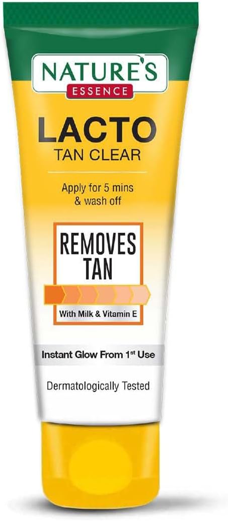 Natures essence lacto tan clear apply for 5 mins & wash off removes tan with milk & vitamin E instant glow from 1st use dermatologically tested,100gm