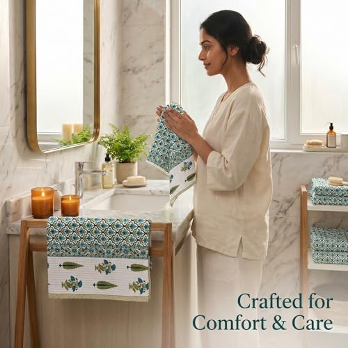 Image of Mafatlal Madhuban Everyday Cotton Towel Set (1 Bath 147x76 cm + 2 Hand 76x38 cm) | 250 GSM | Soft, Lightweight & Absorbent | Milky White