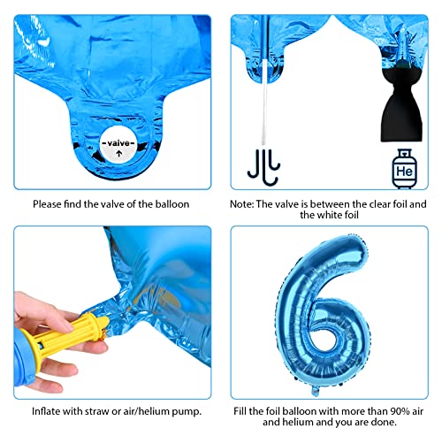 40 Inch Blue Number 6 Balloons, 6Th Foil Mylar Big Number Birthday Helium Balloons With Star Mylar Latex Balloons For Boys Girls 6Th Party Balloons Anniversary Decorations #TOP3