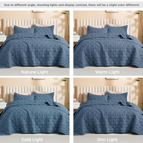 Image of Litanika Oversized King Quilt Bedding Set, 128x120 Inch Super King Haze Blue Comforter Bedspreads Lightweight Bed Coverlets Boho Bedding Cover Decor All Season,3 Pieces (1 Quilt, 2 Pillowcases)