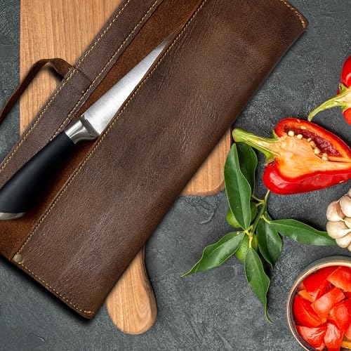 Leather Chef Knife Roll Bag – Single Slot Handmade Knife Sheath | Knife Wrap Case for Kitchen, Travel, BBQ & Camping | Cook & Butcher Knife Organizer | Chef Gift for Men & Women (Brown) - Image 5