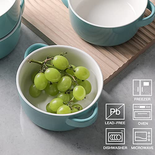 Sweejar Porcelain Soup Bowls With Handles, 28Oz Substantial Crocks For Soup, Oatmeal, Ramen, Functional And Stackable Set Of 4, Dishwasher And Microwave Safe (Turquoise) #TOP1