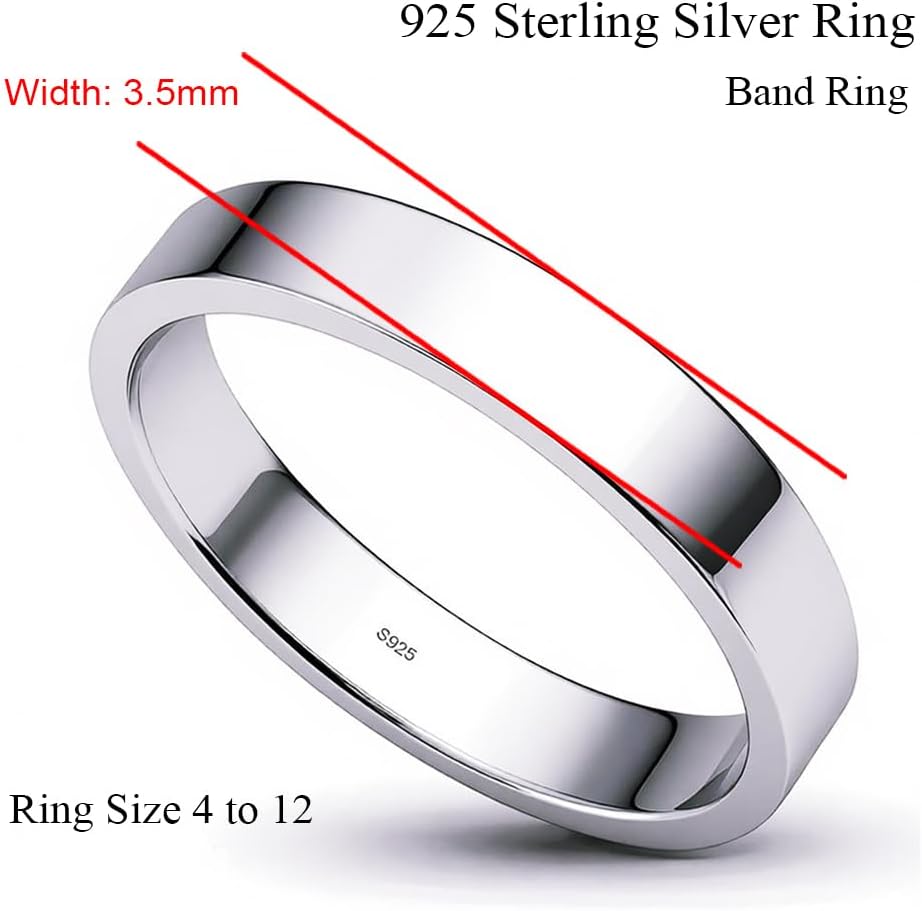 925 Sterling Silver Polished Ring Wedding Bands, Solid Silver Couple's Ring Comfort Fit for Men & Women, 3.5mm Wide Sizes 4 to 12