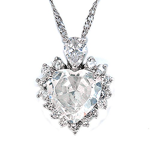 Image of RIZILIA Ocean Heart Pendant with 18" Chain & Heart Cut Gemstones CZ [White Topaz] in 18K White Gold Plated, Simple Modern Elegance