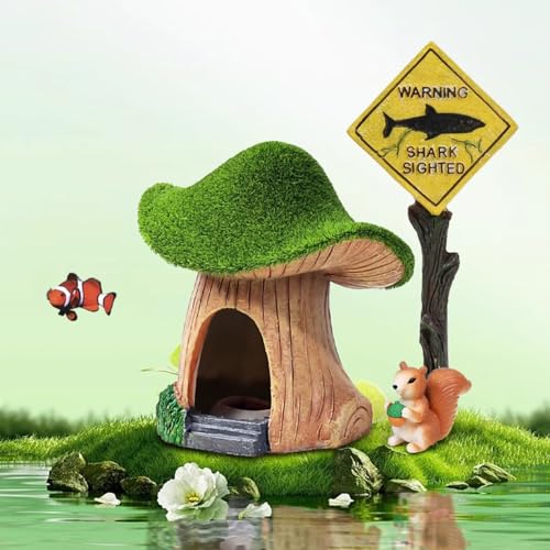 XEOGUIYA Fish House for Aquarium Decoration Green Moss Mushroom House, Resin Fish Tank Decoration, Fish and Shrimp Shelter Landscape Cave Decor