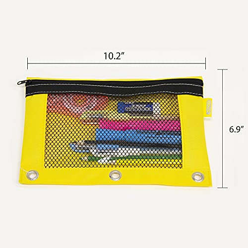 BAZIC Pencil Pouch 3 Ring Binder Pouch w/Rivet Enforced Rings Holes, Mesh Window, Bright Assorted Color Zipper Pouches Case, 1 Unit, Random Color - Thumbnail 2
