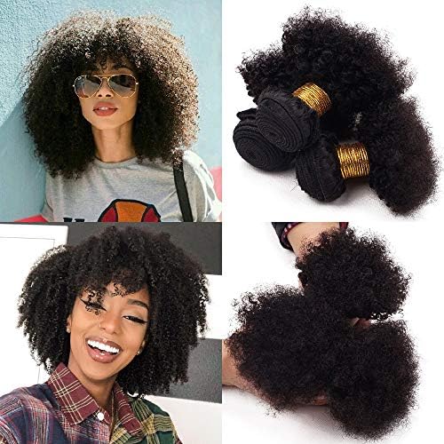 Veravicky Hair Arfo Kinky Curly Human Hair 3 Bundles Extensions 10A Grade Unprocessed Brazilian Virgin Hair Extensions Curly Weave with Closure Natural Black Hair (12/12/12 Inch)